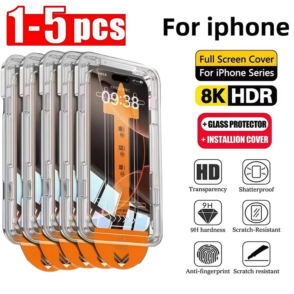 1-5PCS Dust Free Installation High-Definition Tempered Glass For iPhone 17 Pro Max 16 15Pro 14 Plus 13 12Mini 11 XR 17 Air Glass
