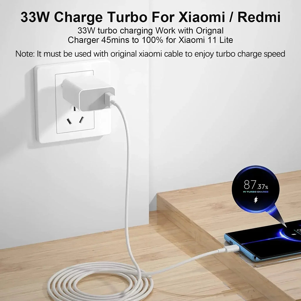 Original 33W Turbo Charge Super Fast Charger EU/US Adapter For Mi 11 10 Lite 5G Poco X3 M4 Pro Redmi Poco Smart Phone